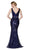 Cinderella Divine - CH552 Sequined Deep V-neck Trumpet Dress In Blue