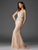 Clarisse - M6427 Mesh Sleeved Embroidered Long Gown in Champagne