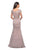 La Femme - 26806 Short Sleeve Embroidered Bodice Ruched Mermaid Gown In Neutral