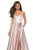 La Femme - 27619 Metallic A-Line High Slit Gown In Pink