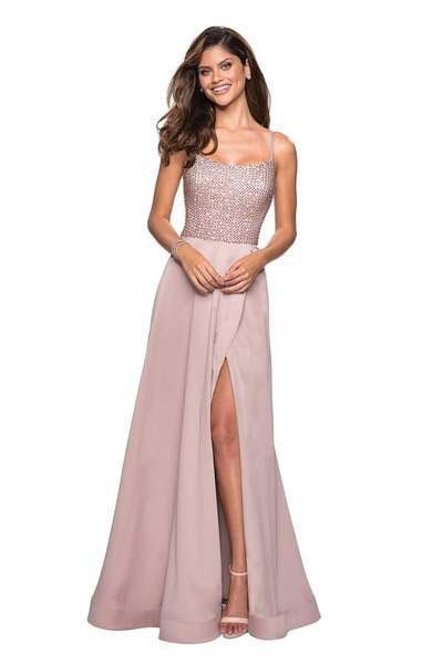 La Femme - 27293 Beaded Bodice Low Cutout Back Gown In Nude