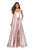 La Femme - 27619 Metallic A-Line High Slit Gown In Pink