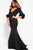 57918 Puffed Accented Quarter Sleeve Plunging V-Neck Gown