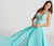Ellie Wilde - EW118150 Illusion Appliqued Bodice Chiffon A-Line Gown In Blue and Green