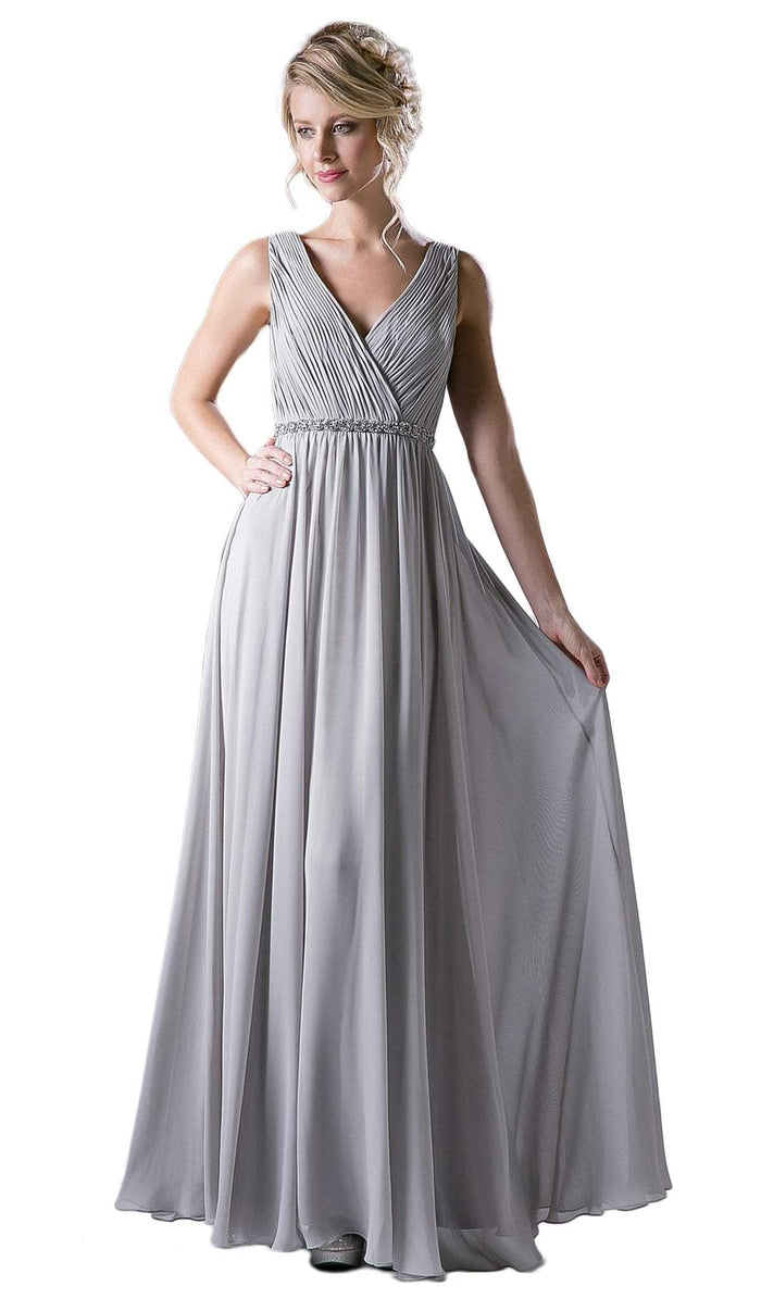 Embellished Surplice Pleated V-neck A-line Dress