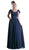 Cinderella Divine - Embellished Ruched Wide V-neck A-line Dress
