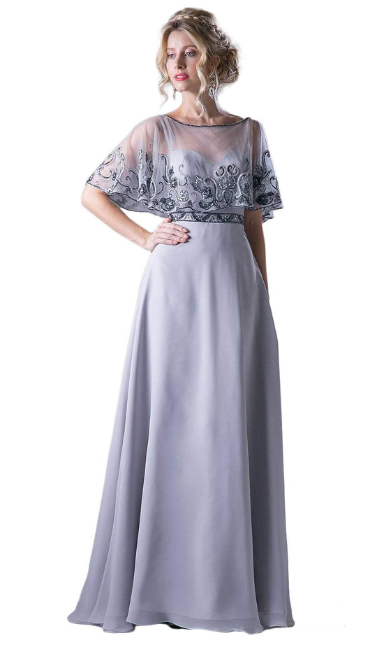 Cinderella Divine - Bead Embroidered Cape A-line Dress in Gray