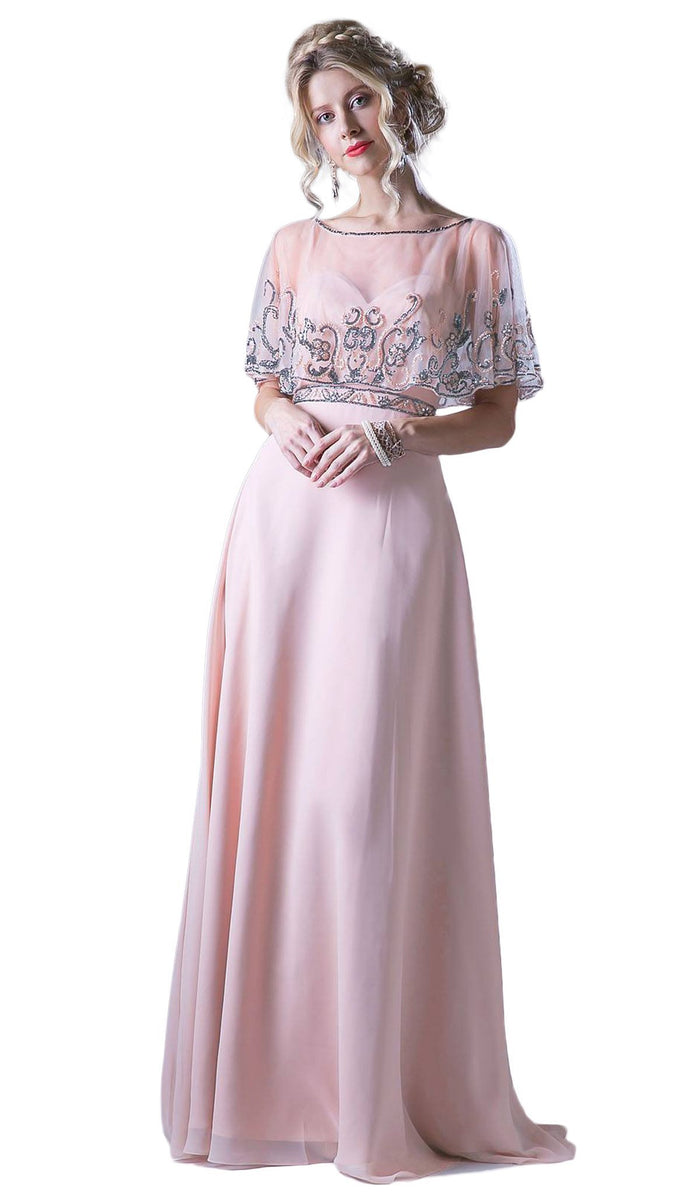 Bead Embroidered Cape A-line Dress