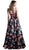 Cinderella Divine - Floral Sweetheart Pleated Evening Gown in Black