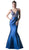 Cinderella Divine - Deep V-neck Embellished Mermaid Evening Gown in Blue