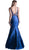 Cinderella Divine - Deep V-neck Embellished Mermaid Evening Gown in Blue