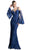 Cinderella Divine - Embellished Lace Long Bell Sleeve Sheath Dress in Blue