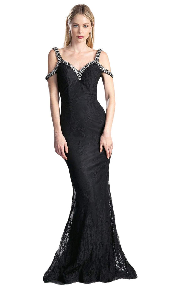 Cinderella Divine - Embellished Strappy V-neck Lace Fitted Dress