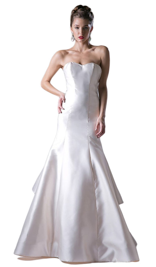 Cinderella Divine - Strapless Sweetheart Layered Trumpet Dress in White