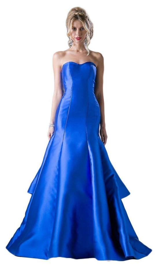 Cinderella Divine - 13355 Strapless Sweetheart Bodice Layered Trumpet Dress In Blue