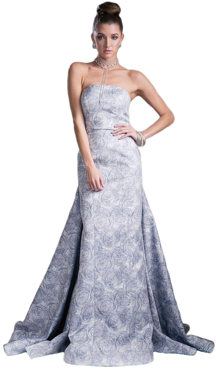 Strapless Straight Neck Floral Print Evening Gown