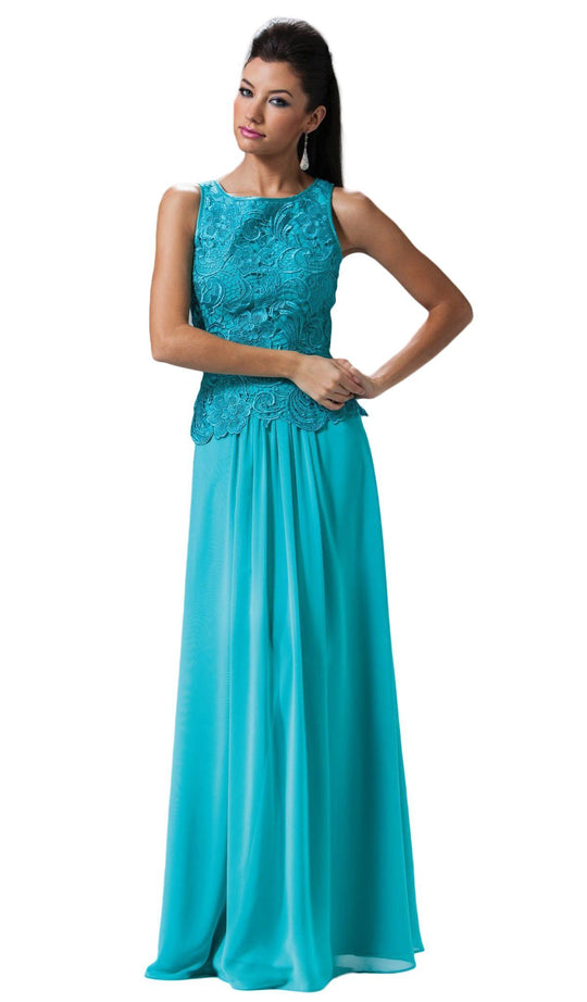 Lace Bateau Neck Chiffon A-line Dress