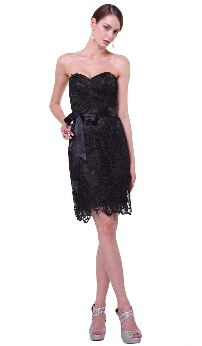 Strapless Satin Sashed Lace Sheath Dress