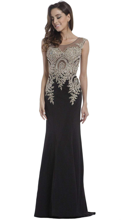Cap Sleeve Illusion Bateau Metallic Lace Evening Gown