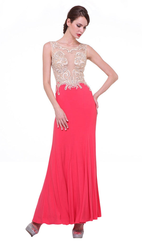 Cinderella Divine - Sheer Fitted Sleeveless Evening Dress