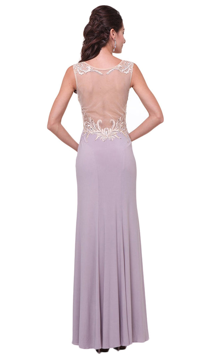 Sheer Fitted Sleeveless Evening Dress