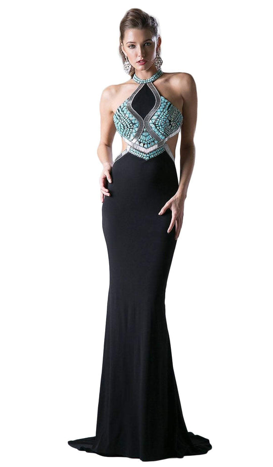 Sleeveless Embellished Halter  Sheath Dress
