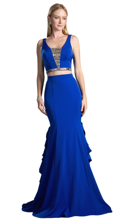 Two Piece Sleeveless Ruffled Trumpet Gown