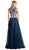 Cinderella Divine - Sleeveless Illusion Metallic Appliqued A-Line Gown