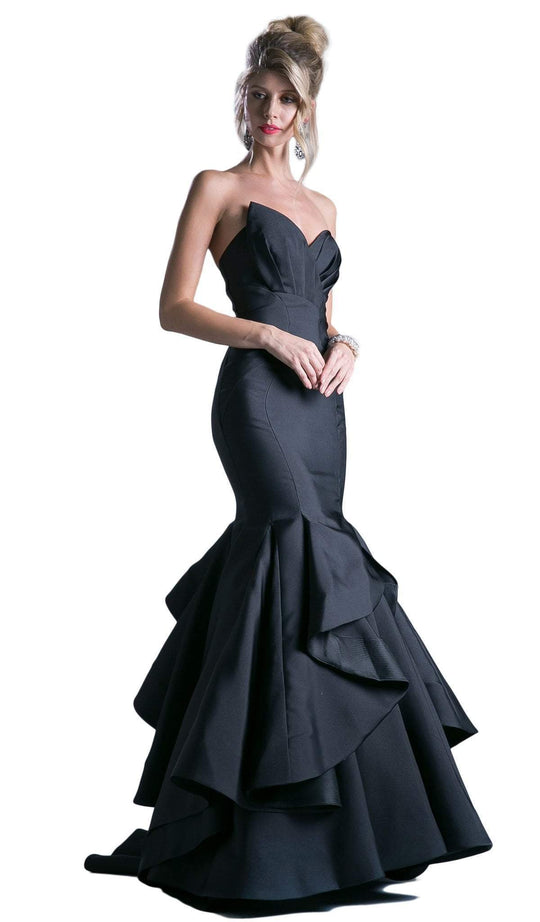Cinderella Divine - Pleated Modified Sweetheart Ruffled Mermaid Dress in Black