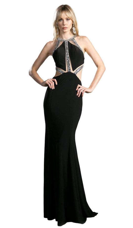 Sleeveless Bedazzled Halter Neck Sheath Dress