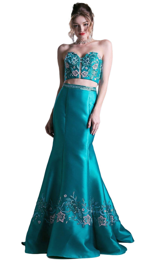 Two Piece Strapless Embellished Mermaid Dress