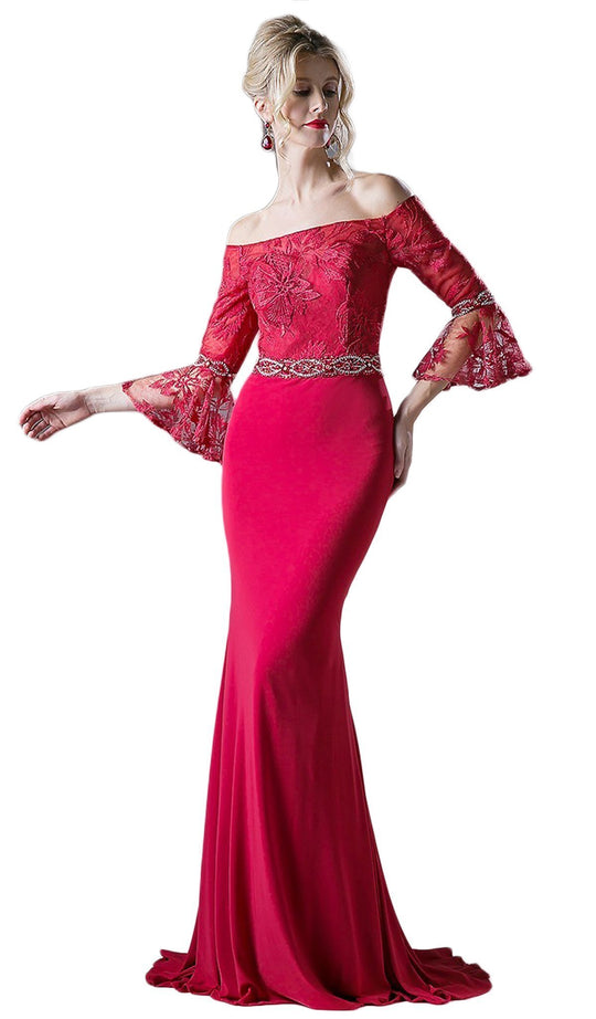 Off-Shoulder Flounce Fitted Gown