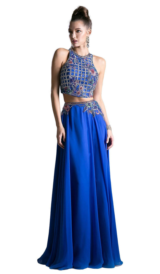 Two Piece Floral Embroidered A-line Dress