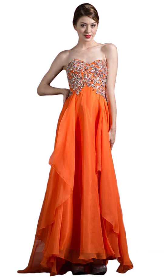Cinderella Divine - Strapless Embellished Tiered A-line Evening Gown