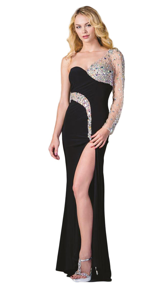 Rhinestone Embellished One Shoulder Fitted Dress