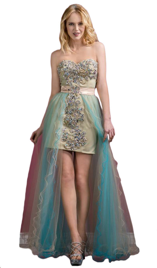 Strapless Beaded Evening Dress with Overskirt