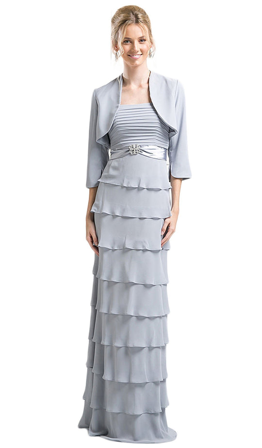 Cinderella Divine - Pleated Straight Tiered Column Dress With Bolero