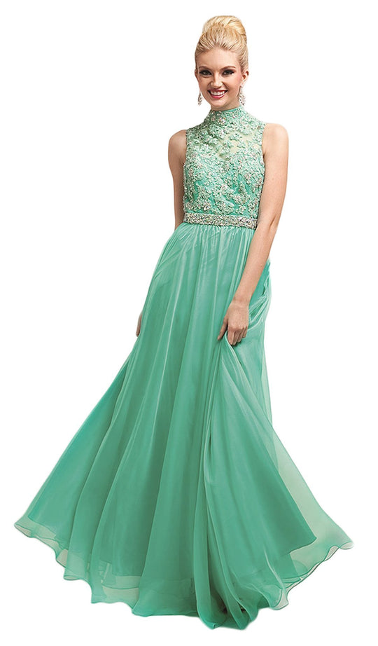 Cinderella Divine - Embroidered High Neck Chiffon Dress