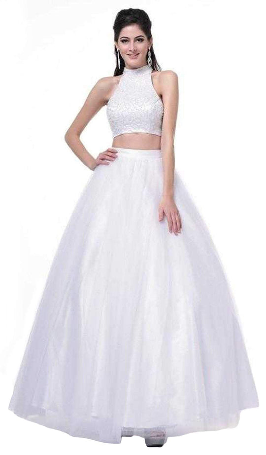 Two Piece Beaded High Halter Ballgown