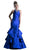 Cinderella Divine - Sleeveless Jeweled Halter Ruffled Mermaid Dress in Blue