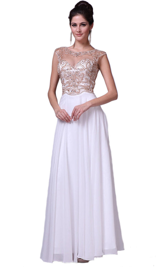 Beaded Cap Sleeve A-line Chiffon Evening Gown