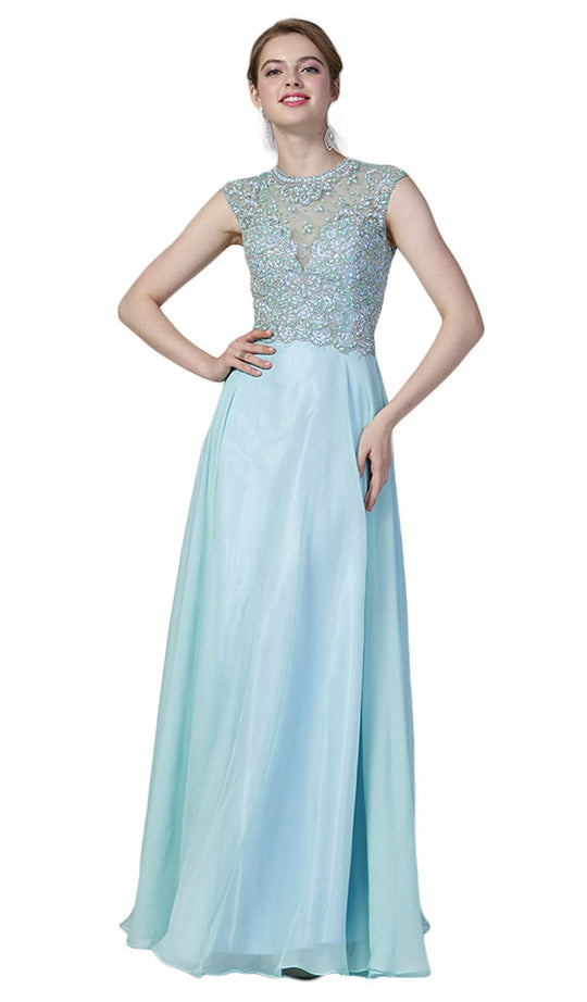 Cinderella Divine - Embellished Illusion Jewel Neck A-line Gown