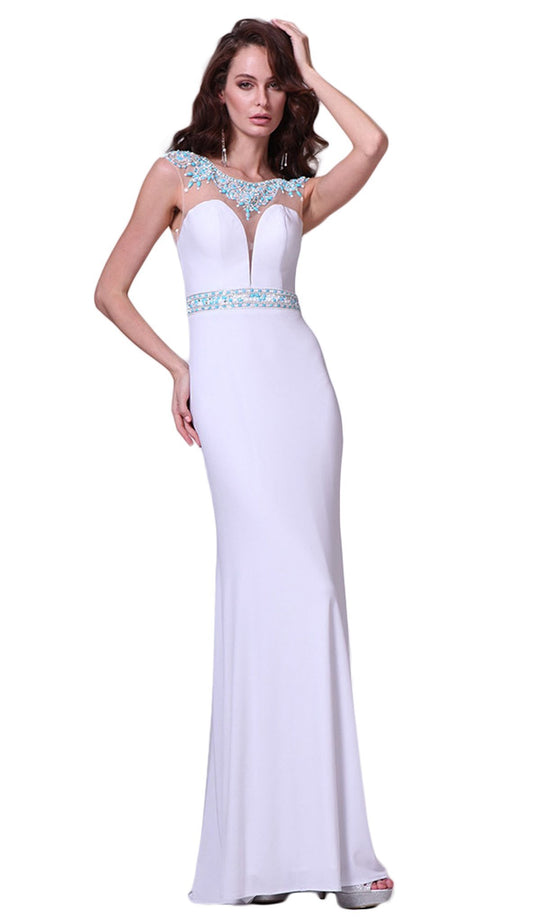 Cinderella Divine - Embellished Illusion Bateau Neck Sheath Dress