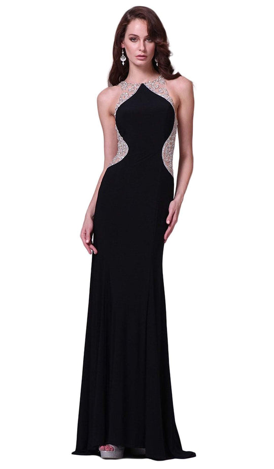 Cinderella Divine - Sleeveless Bedazzled Illusion Halter Sheath Dress