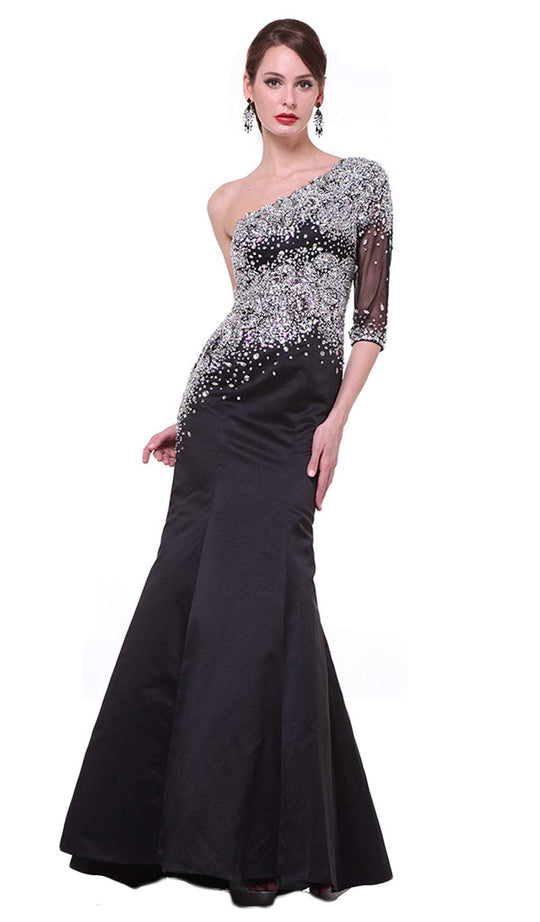 Sequined Asymmetric Neck Trumpet Dress