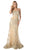 Cinderella Divine - Gold Applique Scalloped Neck Sheath Dress