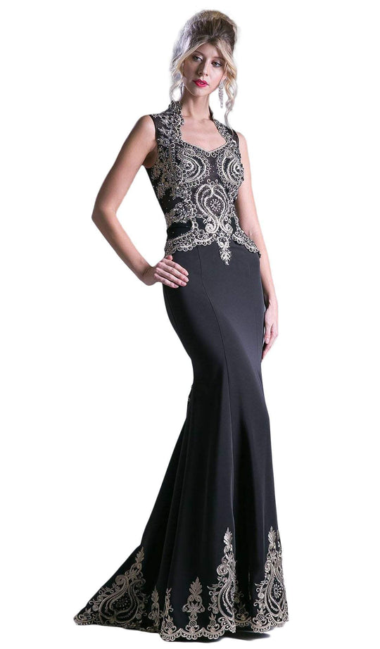 Cinderella Divine - Embroidered Queen Anne Neck Sheath Dress