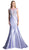 Cinderella Divine - Cap Sleeve Appliqued Plunging Illusion Gown in Purple