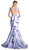 Cinderella Divine - Cap Sleeve Appliqued Plunging Illusion Gown in Purple