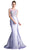 Cinderella Divine - Cap Sleeve Appliqued Plunging Illusion Gown in Purple